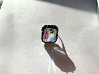 Vintage Art Deco German 800 Silver Signed Iris Glass Ring Size 7.  25 Watermelon