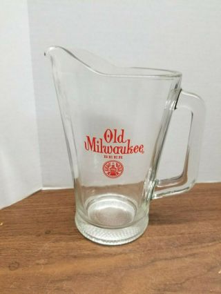 Vintage Old Milwaukee Beer Heavy Glass Bar Pub Pitcher