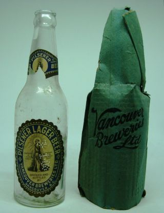 Vintage Vancouver Brewery Label Bottle With Sleeve British Columbia