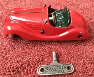Vintage Red Schuco Examico 4001 Wind Up Toy Car Germany For Repair Or Parts