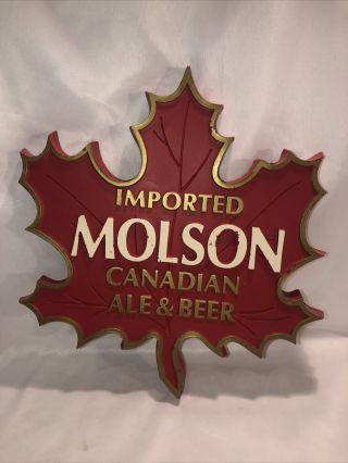 Vintage • Molson Canadian Beer Maple Leaf Bar Sign Faux Wood Unique Carved 3d