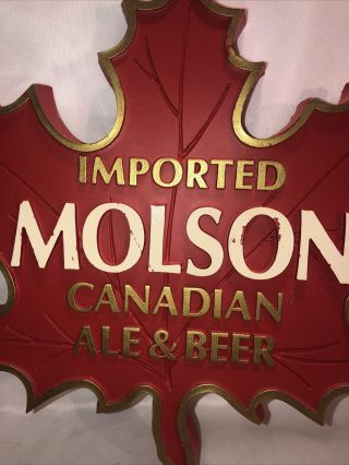 Vintage • Molson Canadian Beer Maple Leaf Bar Sign Faux Wood Unique Carved 3D 2