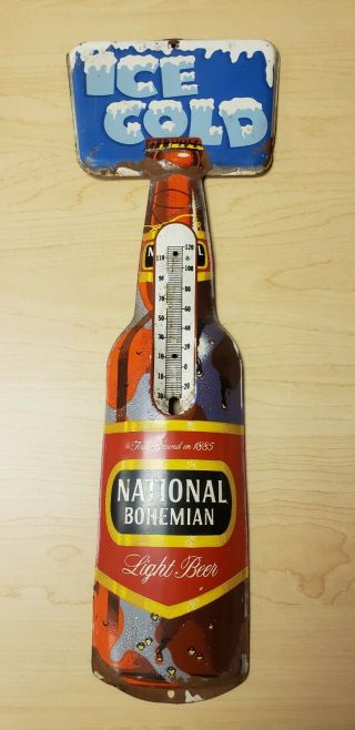 Vintage 1950s National Bohemian Beer Gas Oil 17 " Embossed Metal Thermometer Sign