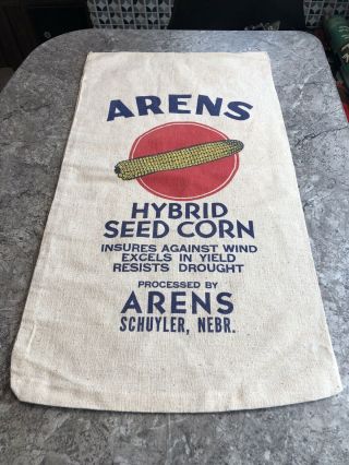 Vintage Arens Hybrid Seed Corn Sack Bag Cloth Farm Feed Schuyler Nebraska