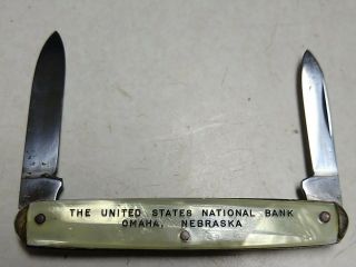 Vintage Utica Cutlery Co Knife The United States National Bank Omaha Nebraska