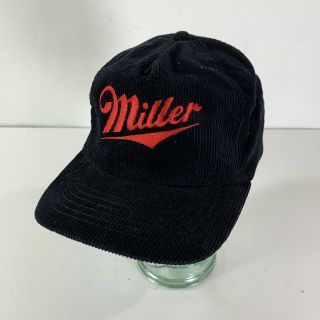 Vintage Amapro Miller Beer Corduroy Hat Cap Black Red 1980s Retro One Size
