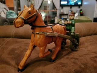 Vintage Cast Iron Horse Pulling Cart With Rider 9 " Long Brite Colors