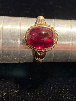Vintage 10k Yellow Gold Ring Red Stone Size 7