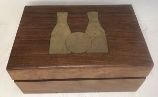Vintage Wooden Bowling Game Ten 4” Pins & Two Balls In All Wood Storage Box 2