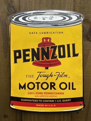 Vintage Pennzoil Motor Oil Can Porcelain Sign 11 " Service Station Gas Pump Plate