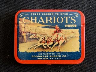 Vintage Chariots Condom Tin Goodyear Rubber Co.  Full