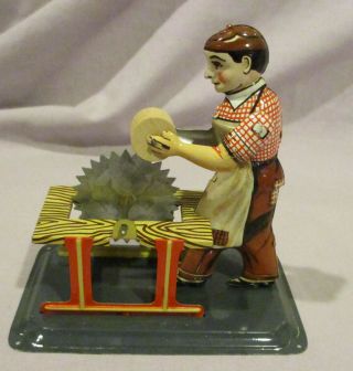 VINTAGE ARNOLD TIN LITHO TOY - WOOD WORKER - WEST GERMANY 3