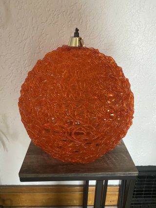 Vintage Mid Century Modern Lucite Spaghetti Swag Lamp Shade,  Large Orange