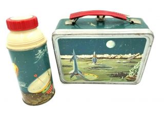 Vintage Satellite Space Rockets Moon 1958 King Seeley Thermos And Metal Lunchbox