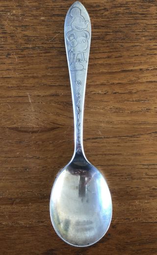 Vintage 1930’s Walt Disney Mickey Mouse Silver Plate Childs Spoon Wm.  Rogers