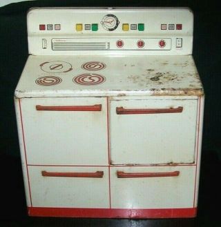 Vintage 1950’s Wolverine Tin Lithograph Toy Stove Oven Kitchen