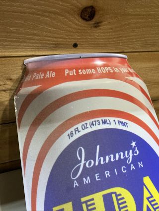 Johnnys American IPA Craft Beer BIG TALL BOY CAN metal tin tacker sign 23”X 9” 3