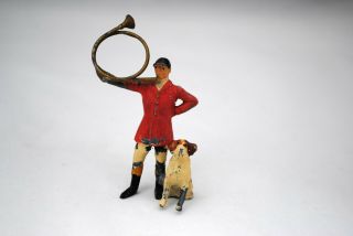 Vintage German Fox Hunt Man With Horn & Dog