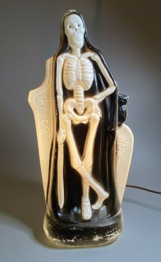 Vintage Halloween 14 " Grim Reaper Skeleton General Foam Plastic Blow Mold Light