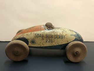 Vintage 1940s Wyandotte Tin Toy Soap Box Derby 226 Car Missing One Wood Wheel