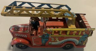 Vintage Modern Toys/masudaya Fire Truck Tin Litho Toy No.  1 5 1/2 "