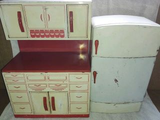 Vintage Wolverine Supply Co Metal Kitchen Set & Refrigerator