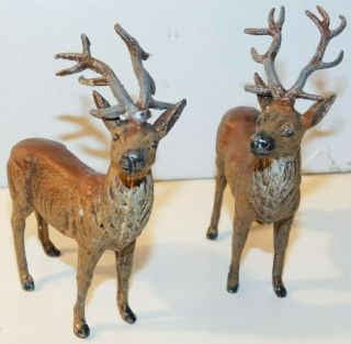Old Pre - War Germany 1930s Cast Lead,  Two Reindeer Standing,  Christmas Putz,  D