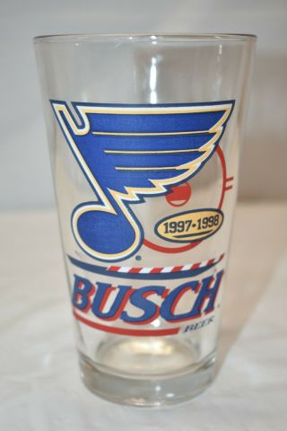 1997 - 98 St.  Louis Blues Hockey Sga Glass Busch Beer Pint Glass Libbey