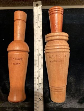 Pair Vintage Black Duck Calls Whiting Indiana Wooden