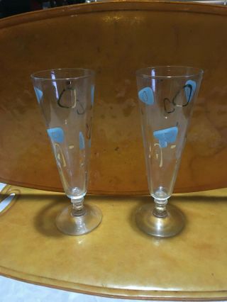 2 Vintage Federal Glass Atomic Amoeba Boomerang Pilsner Beer Glasses