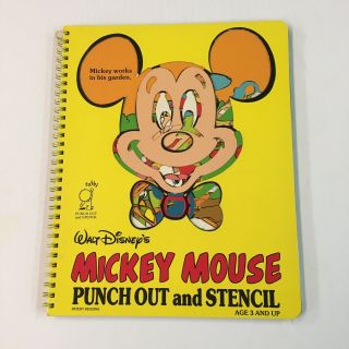 Vintage Disney Mickey Mouse Punch Out And Stencil Spiral Book.  Ship Usps Media.