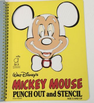 VIntage Disney Mickey Mouse Punch Out and Stencil Spiral Book.  Ship USPS Media. 2