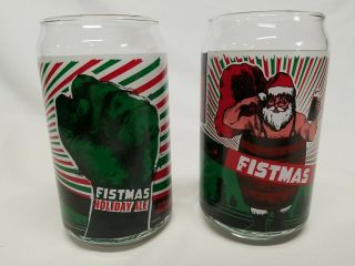 Fistmas Holiday Ale Beer Glass.  Chicago.  Can Shaped.  Santa Claus Incredible Hulk