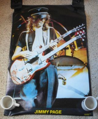 Vintage 1972 Jimmy Page Poster Led Zeppelin Band Double Neck Guitar