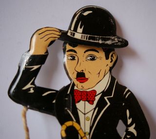 1930 ' s Charlie Chaplin Hat Tipper Tin Litho Toy W/Pull String Made in England NR 3