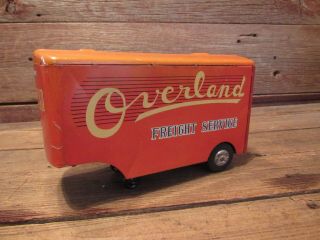 Vintage Rare Tin Litho Overland Freight Service Trailer Made In Japan