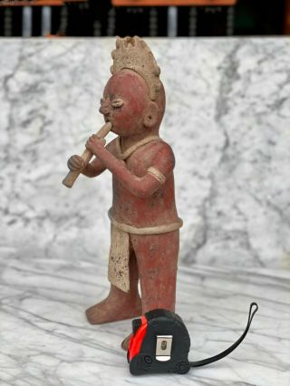 Vintage Large Pre Columbian Mayan Aztec Terracotta Figure Statue Playing Flute 2
