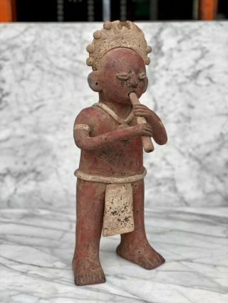 Vintage Large Pre Columbian Mayan Aztec Terracotta Figure Statue Playing Flute 3