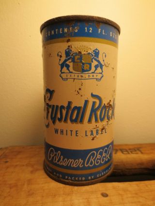 Crystal Rock White Label Pilsner Beer Flat Top Wide Seam Steel 12oz.  Beer Can