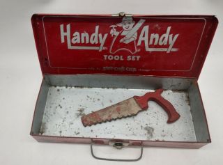 Vtg Handy Andy Tool Set Skil Craft Carp.  Chicago Rare Red Box & Rubber Saw
