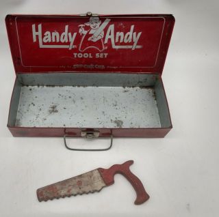 Vtg Handy Andy Tool Set Skil Craft Carp.  Chicago Rare Red Box & RUBBER SAW 2