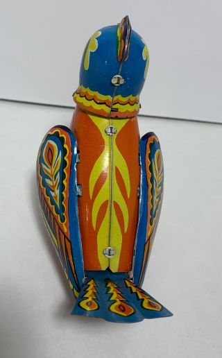 Rare Singing Bird Tin Toy Colorful Made In Russia Wind - up Vtg Blue Orange W/ Box 3