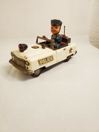 Vintage Tn Nomura Japan Tin Litho Police Car No 3,  Battery Op Toy Vehicle,