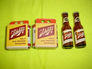 Vintage Schlitz Beer Salt And Pepper Shakers,  4 Cans,  2 Bottles,  Milwaukee Wi