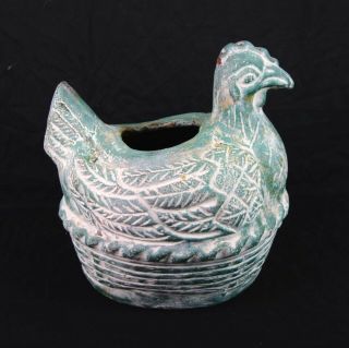 Vintage Mexican Folk Art Terra Cotta Clay Pottery Chicken Hen Rooster Planter