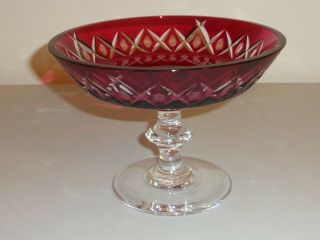 Vintage Val St Lambert Crystal Cranberry Cut To Clear Compote Centerpiece