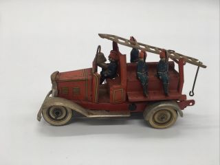 Vintage 1930s Germany Tin Wind Up Penny Toy Fire Truck W/ladder