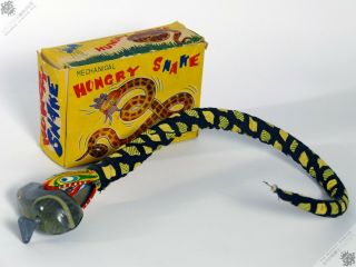 Yonezawa Nomura Mechanical Hungry Snake & Mouse Wind - Up Clockwork Tin Toy Japan