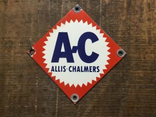 Vintage 4” X 4” 1940s Allis - Chalmers Porcelain Sign Tractor Farm -