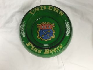 Ushers Fine Beers Green Glass Ashtray Ash Tray Rare Vintage And White Square Ash